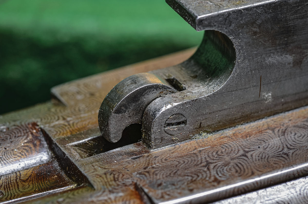 A Woodward touch: A comma-shaped cam reduces steel-to-steel contact and eases the use of the extractors. Terry has seen this feature nowhere except on Woodward guns and rifles.